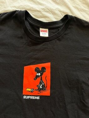 Supreme Black Tee with Red Mouse Graphic